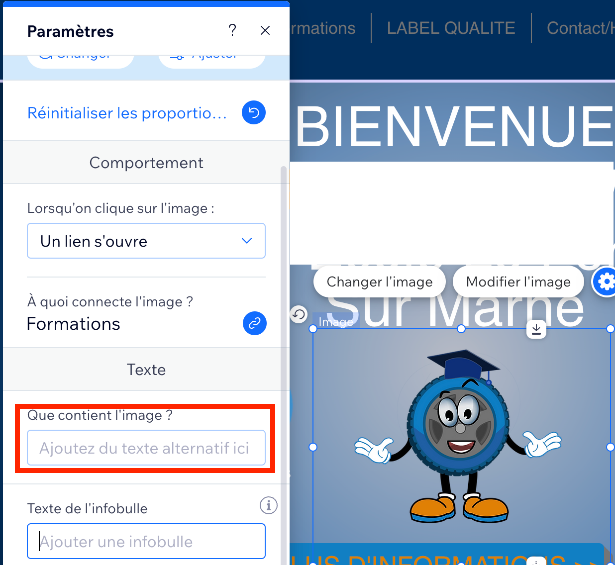 modifier la balise Alt sur Wix