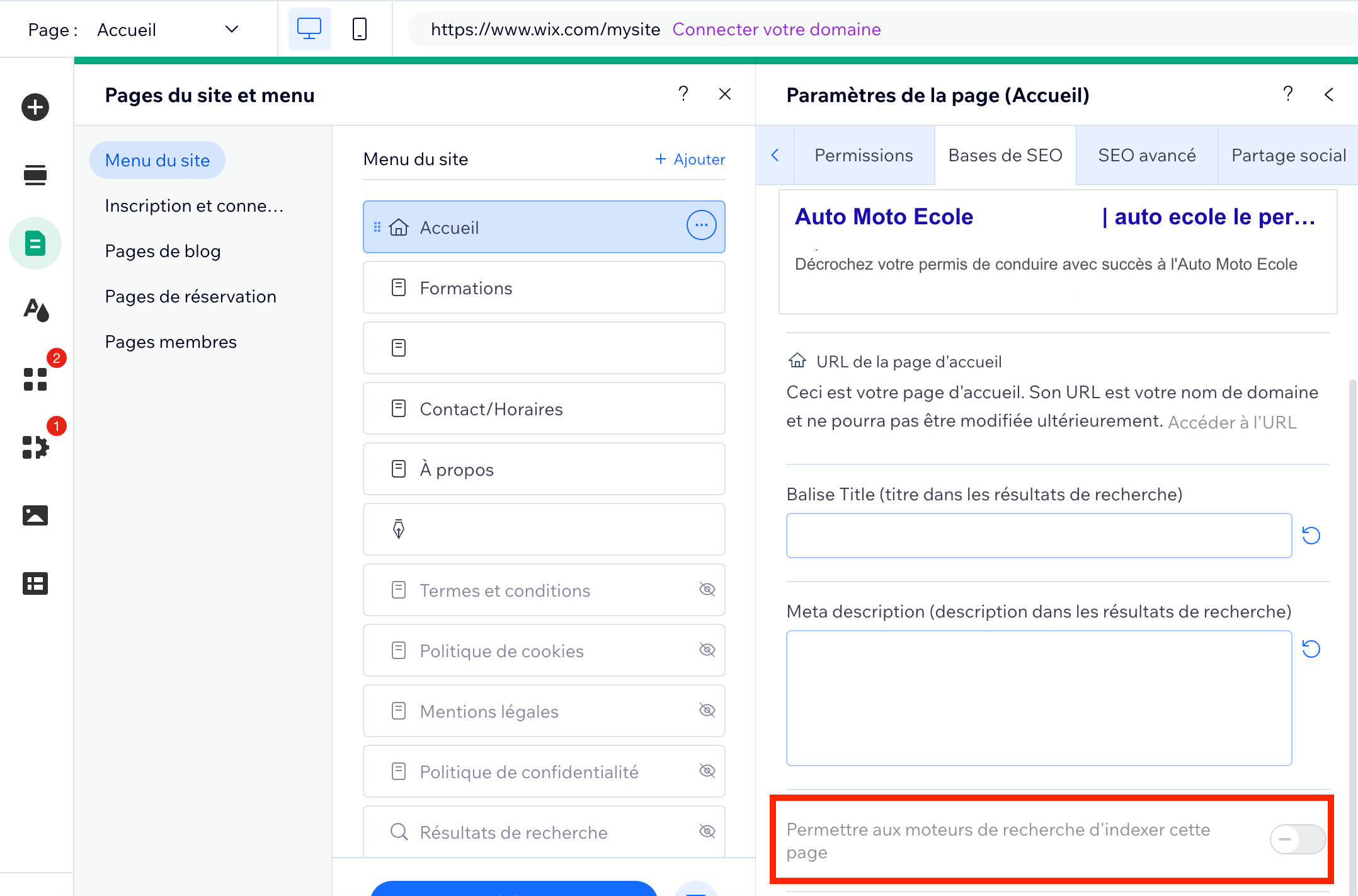 Wix SEO Paramatrage